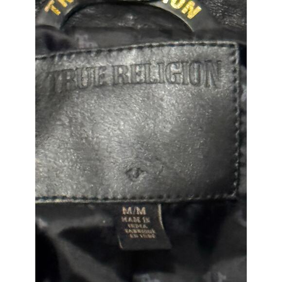 True Religion Black Genuine Lambskin Leather Double Zip Moto Jacket Rare Medium - Picture 6 of 13